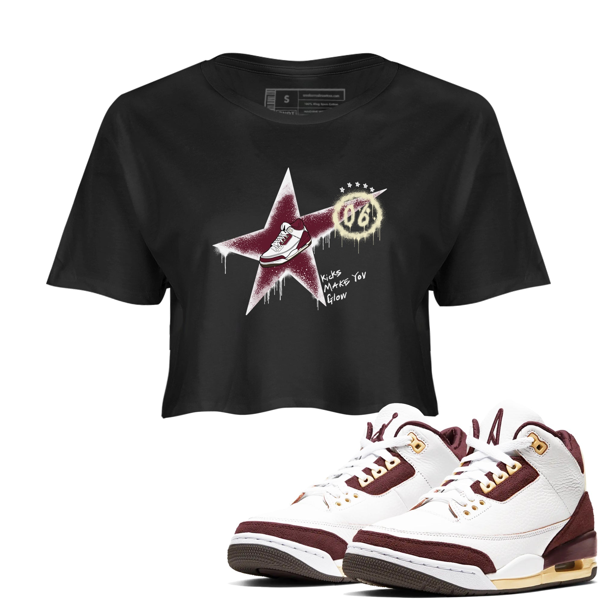 Kicks Make You Glow snkmatch Women's Top - Air Jordan 3 A Ma Maniere x Burgundy Crush