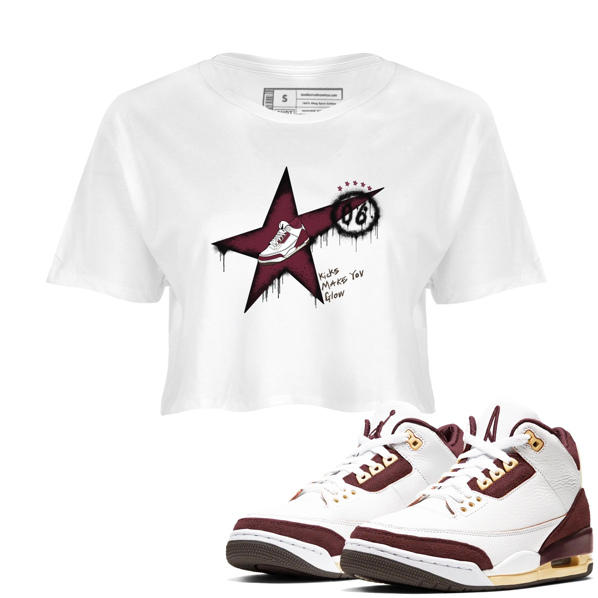 Kicks Make You Glow snkmatch Women's Top - Air Jordan 3 A Ma Maniere x Burgundy Crush