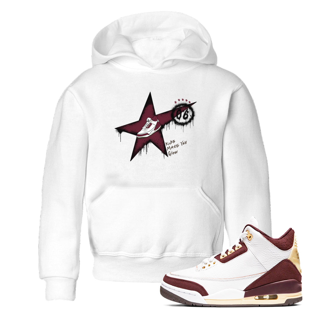 Kicks Make You Glow snkmatch Tees Kids - Air Jordan 3 A Ma Maniere x Burgundy Crush