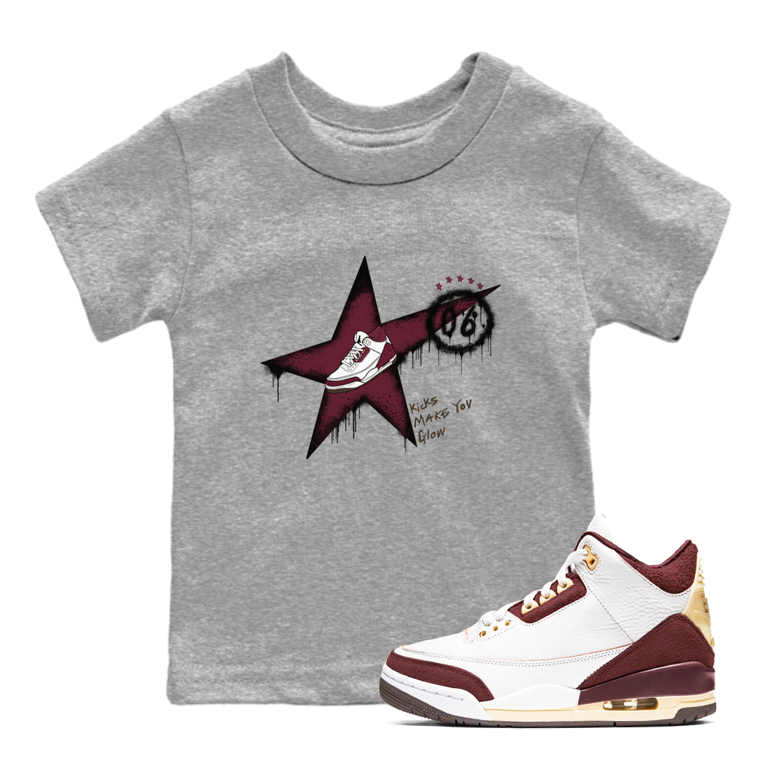 Kicks Make You Glow snkmatch Tees Kids - Air Jordan 3 A Ma Maniere x Burgundy Crush
