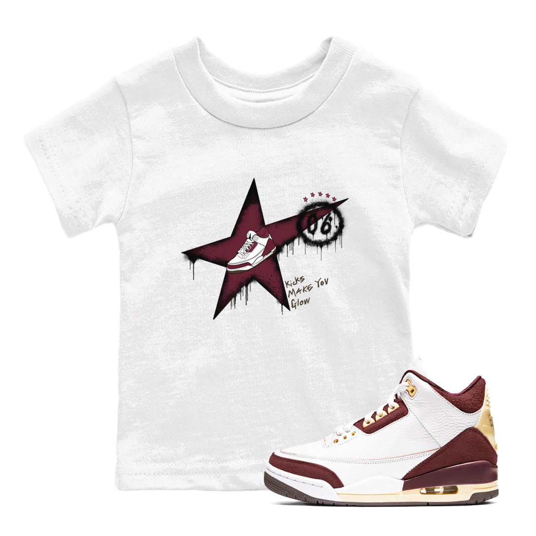 Kicks Make You Glow snkmatch Tees Kids - Air Jordan 3 A Ma Maniere x Burgundy Crush
