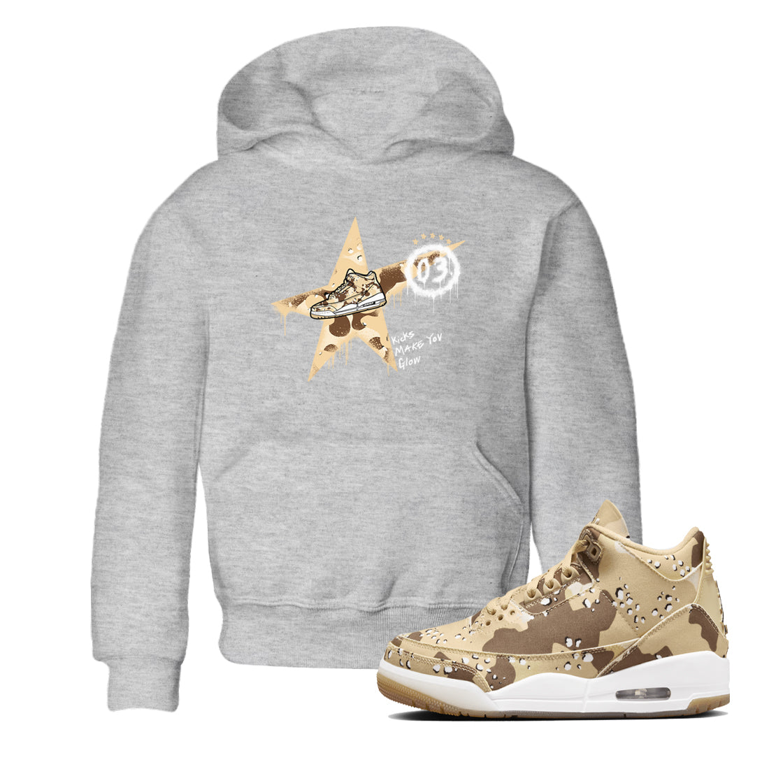 Kicks Make You Glow snkmatch Tees Kids - Air Jordan 3 Desert Camo