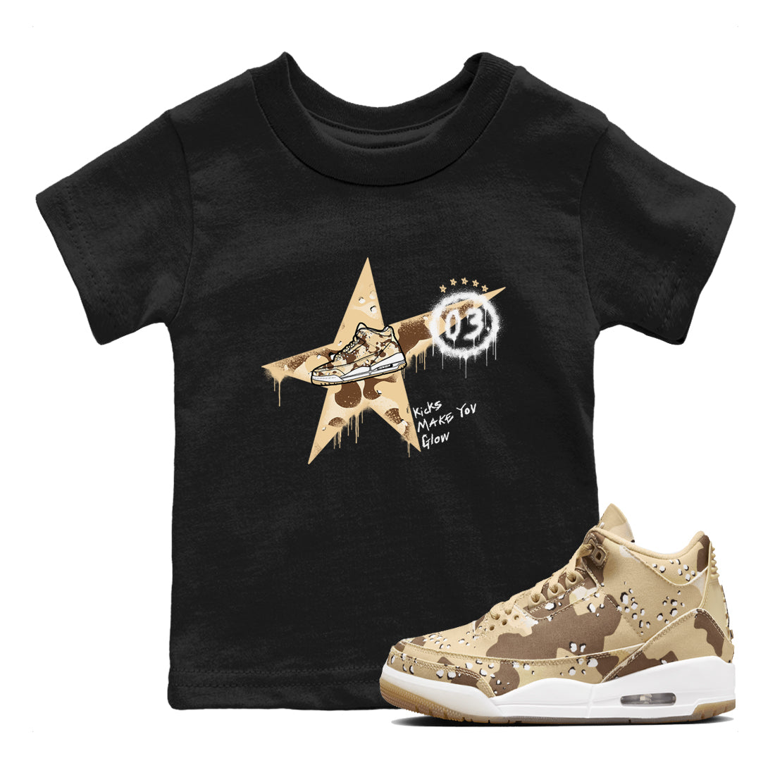 Kicks Make You Glow snkmatch Tees Kids - Air Jordan 3 Desert Camo