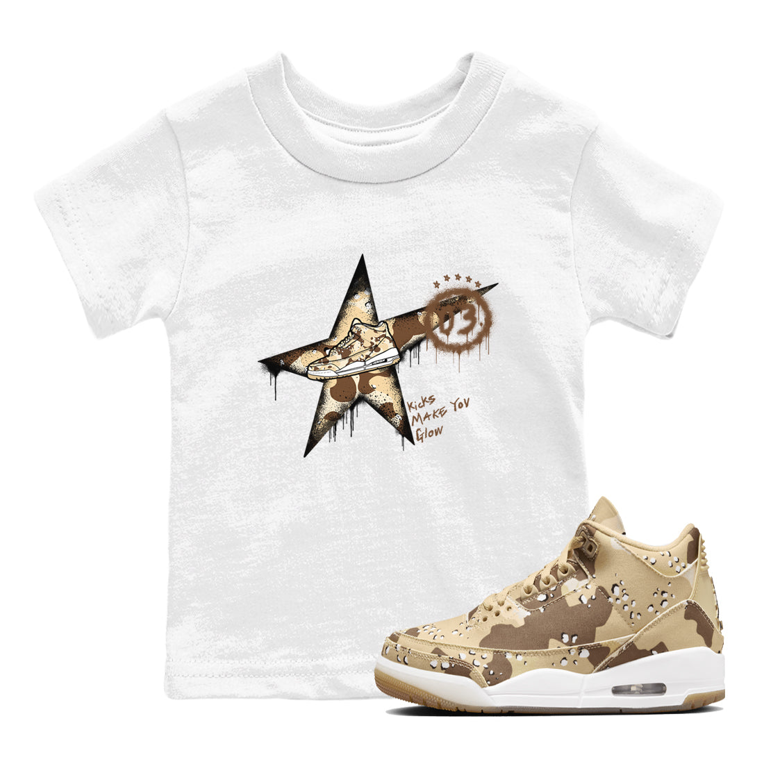 Kicks Make You Glow snkmatch Tees Kids - Air Jordan 3 Desert Camo