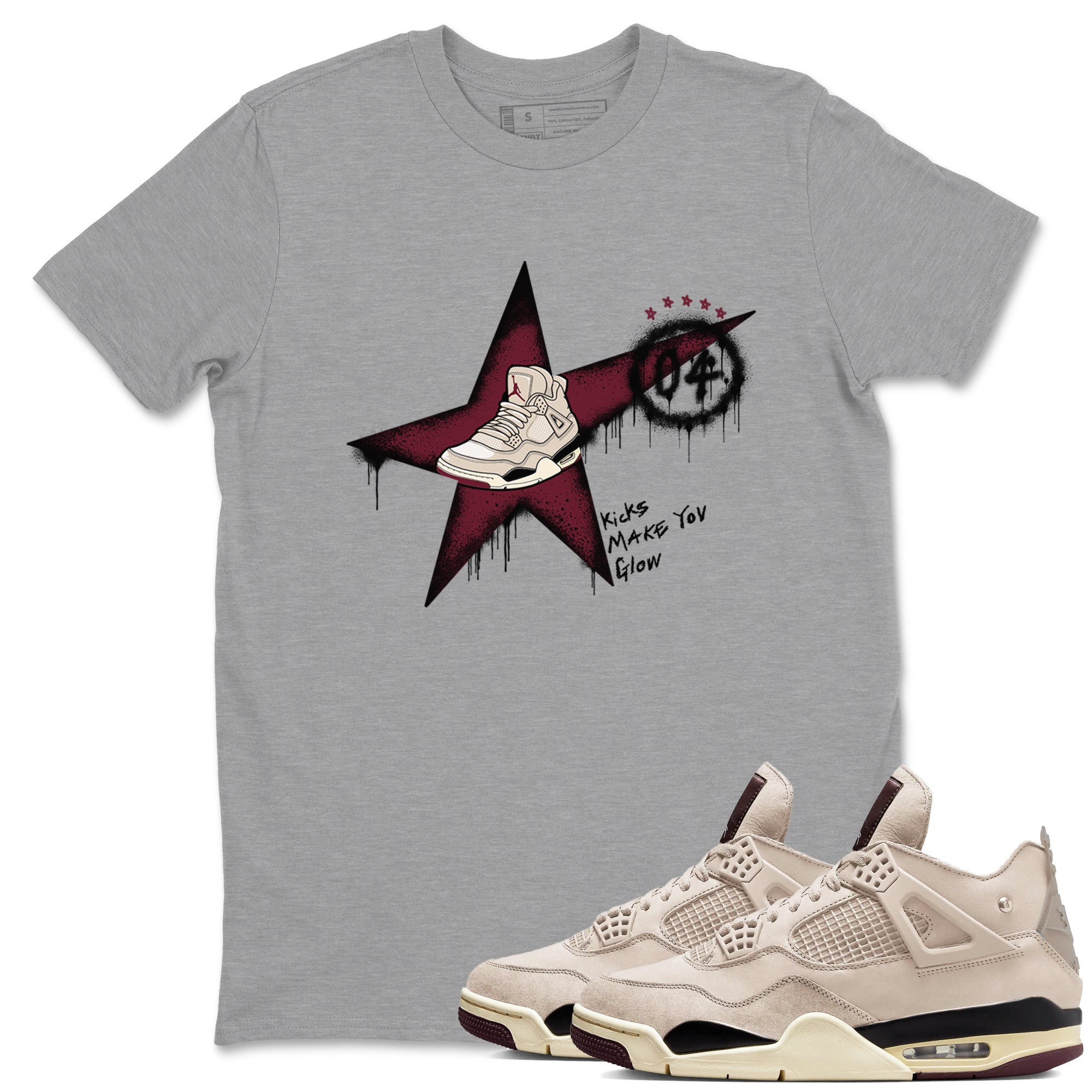 Kicks Make You Glow snkmatch Tees - Air Jordan 4 A Ma Maniere x Fossil Stone