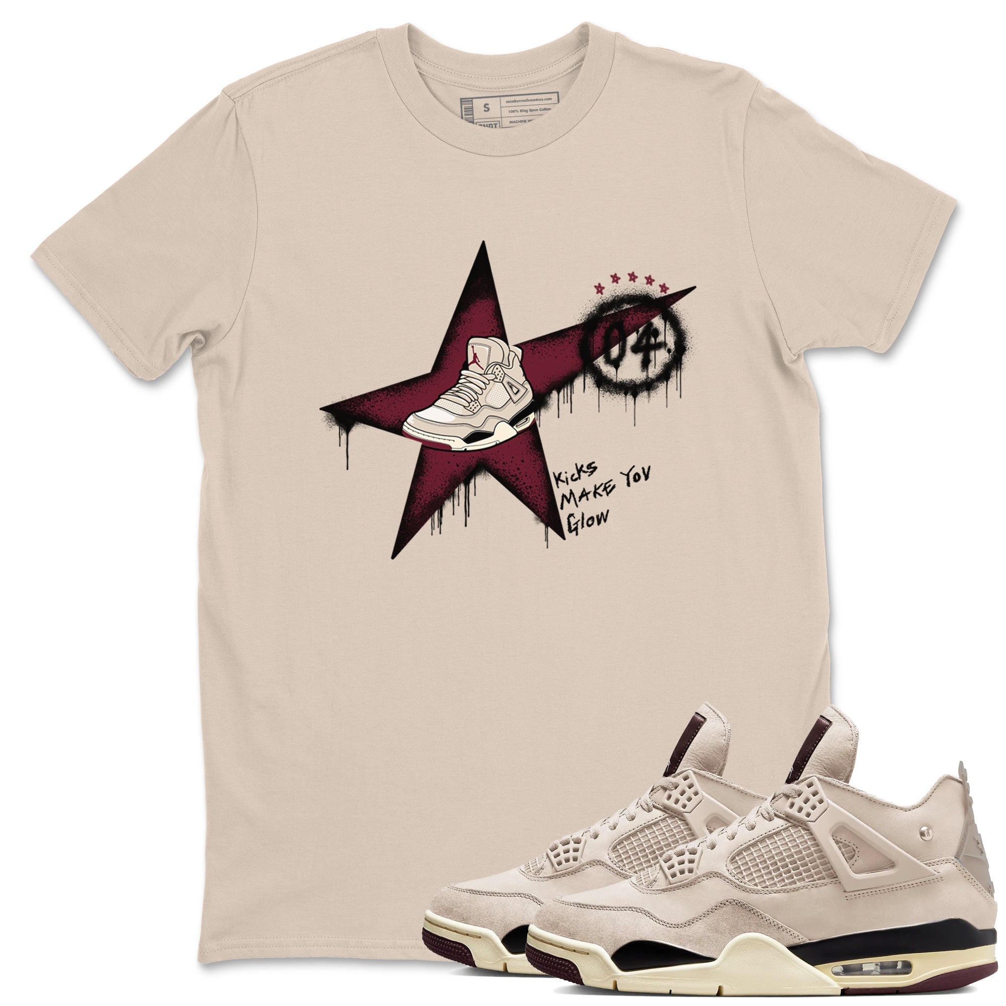 Kicks Make You Glow snkmatch Tees - Air Jordan 4 A Ma Maniere x Fossil Stone
