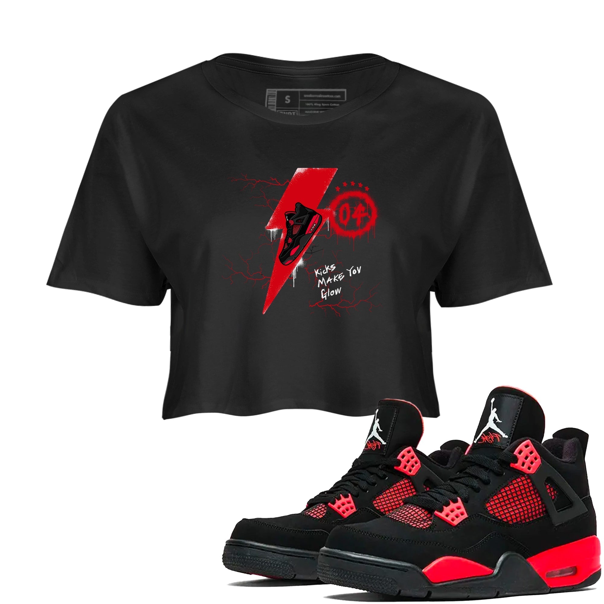 Kicks Make You Glow snkmatch Women's Top - Air Jordan 4 Red Thunder