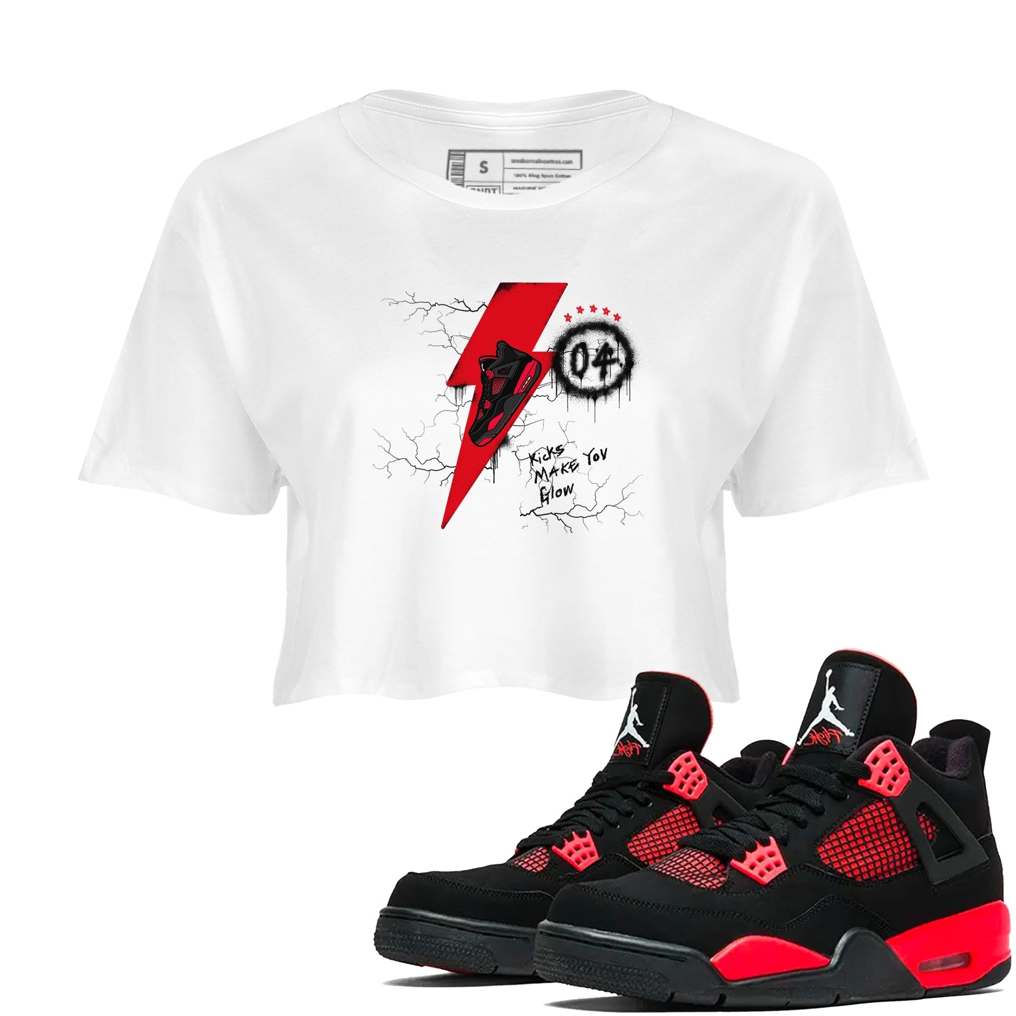 Kicks Make You Glow snkmatch Women's Top - Air Jordan 4 Red Thunder
