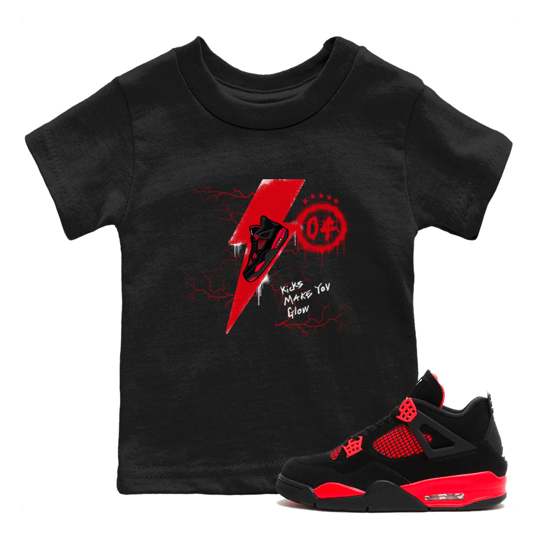 Kicks Make You Glow snkmatch Tees Kids - Air Jordan 4 Red Thunder