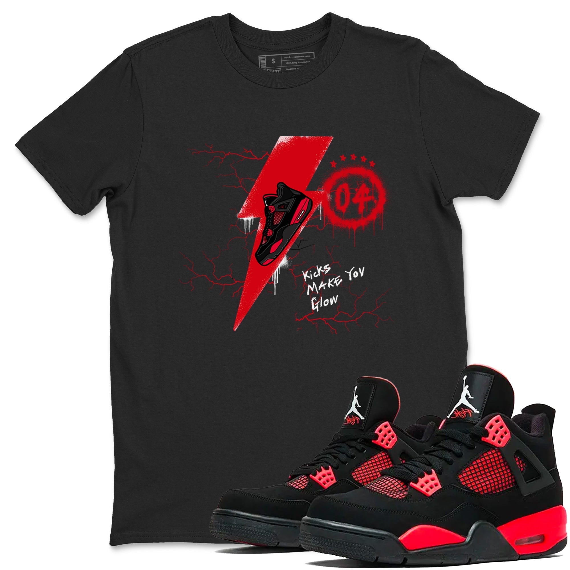 Kicks Make You Glow snkmatch Tees - Air Jordan 4 Red Thunder