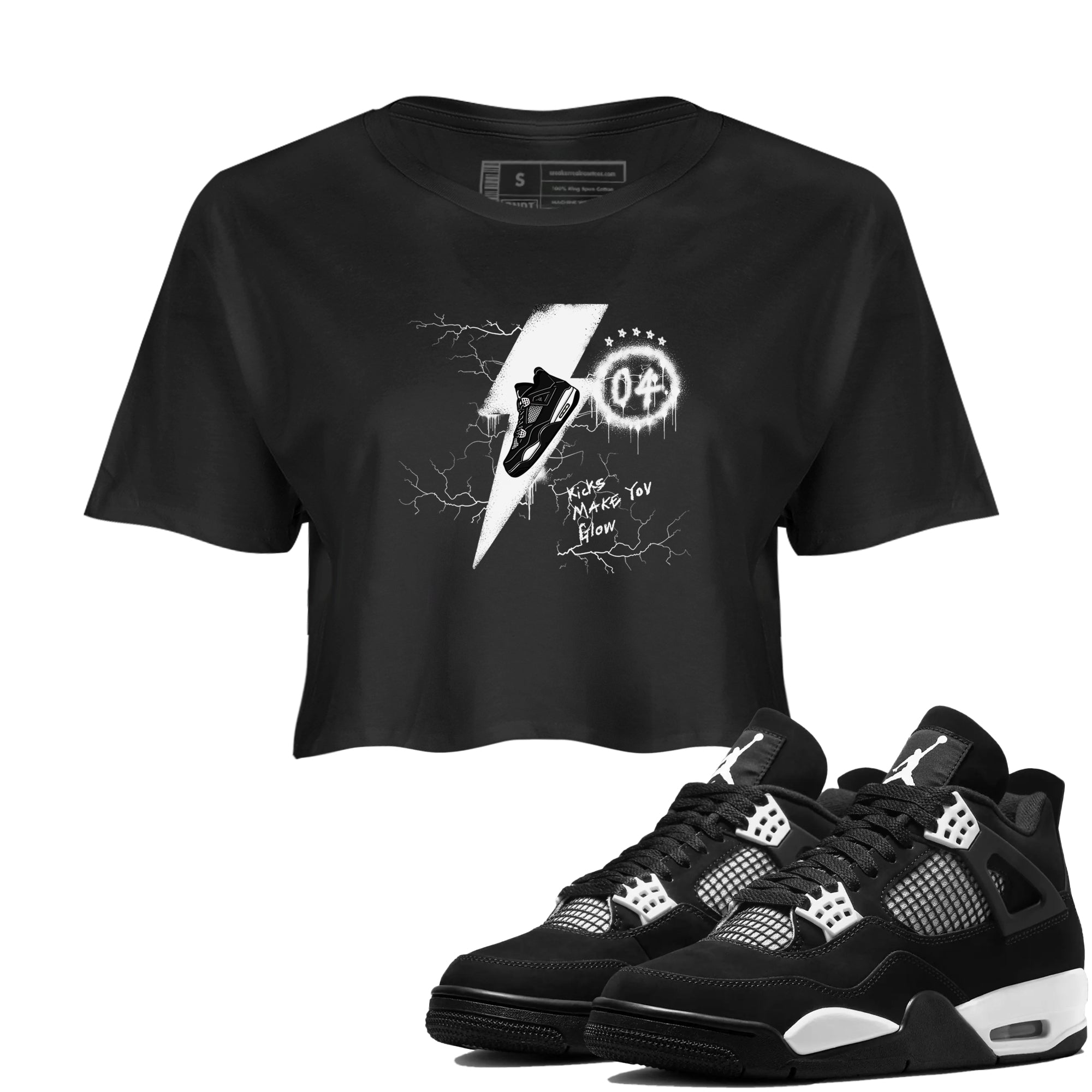 Kicks Make You Glow snkmatch Women's Top - Air Jordan 4 White Thunder