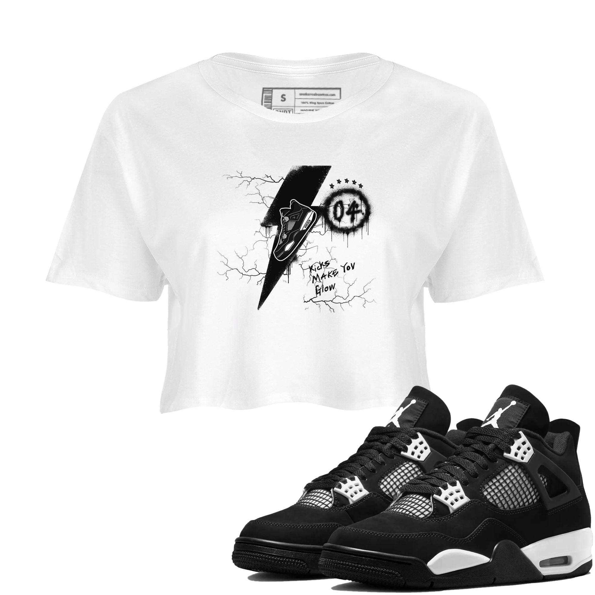 Kicks Make You Glow snkmatch Women's Top - Air Jordan 4 White Thunder