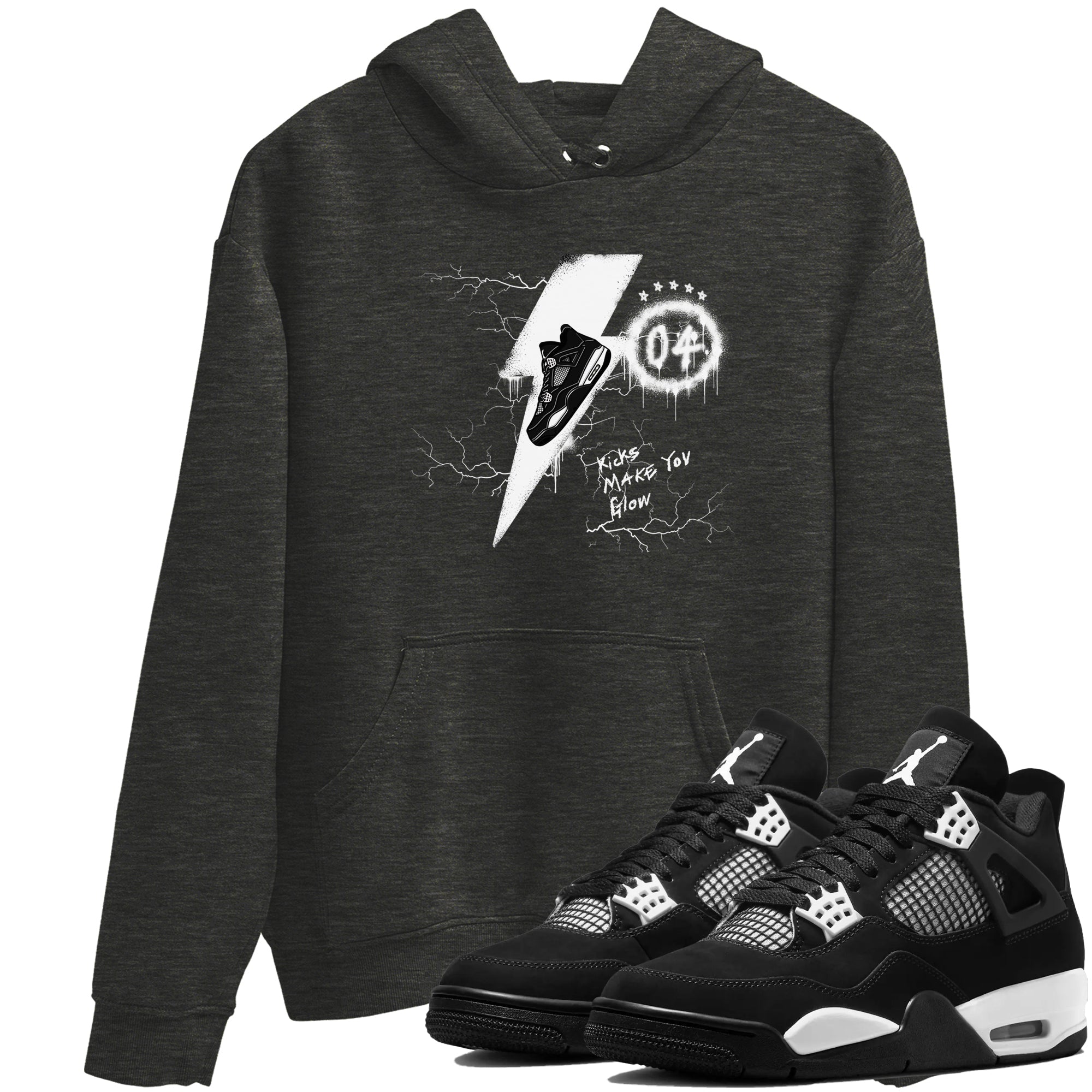 Kicks Make You Glow snkmatch Tees - Air Jordan 4 White Thunder