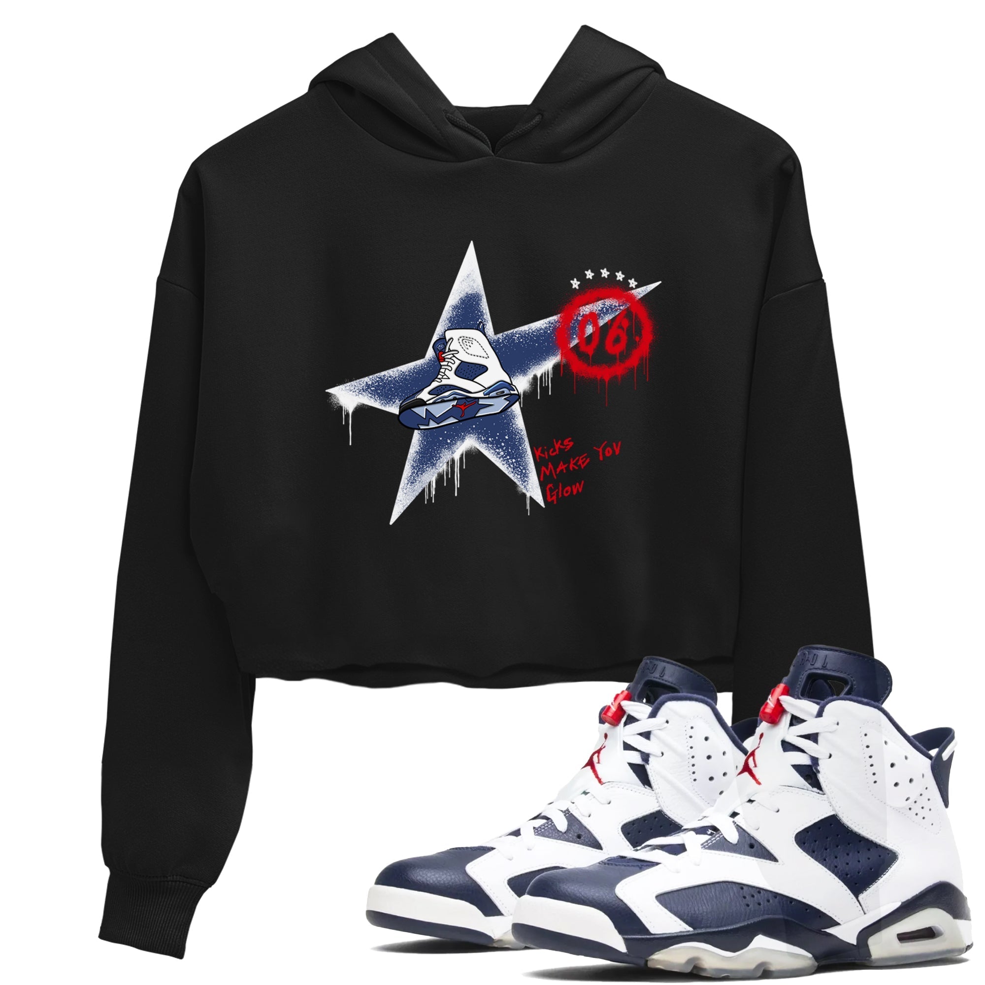 Kicks Make You Glow snkmatch Women's Top - Air Jordan 6 White And Midnight Navy