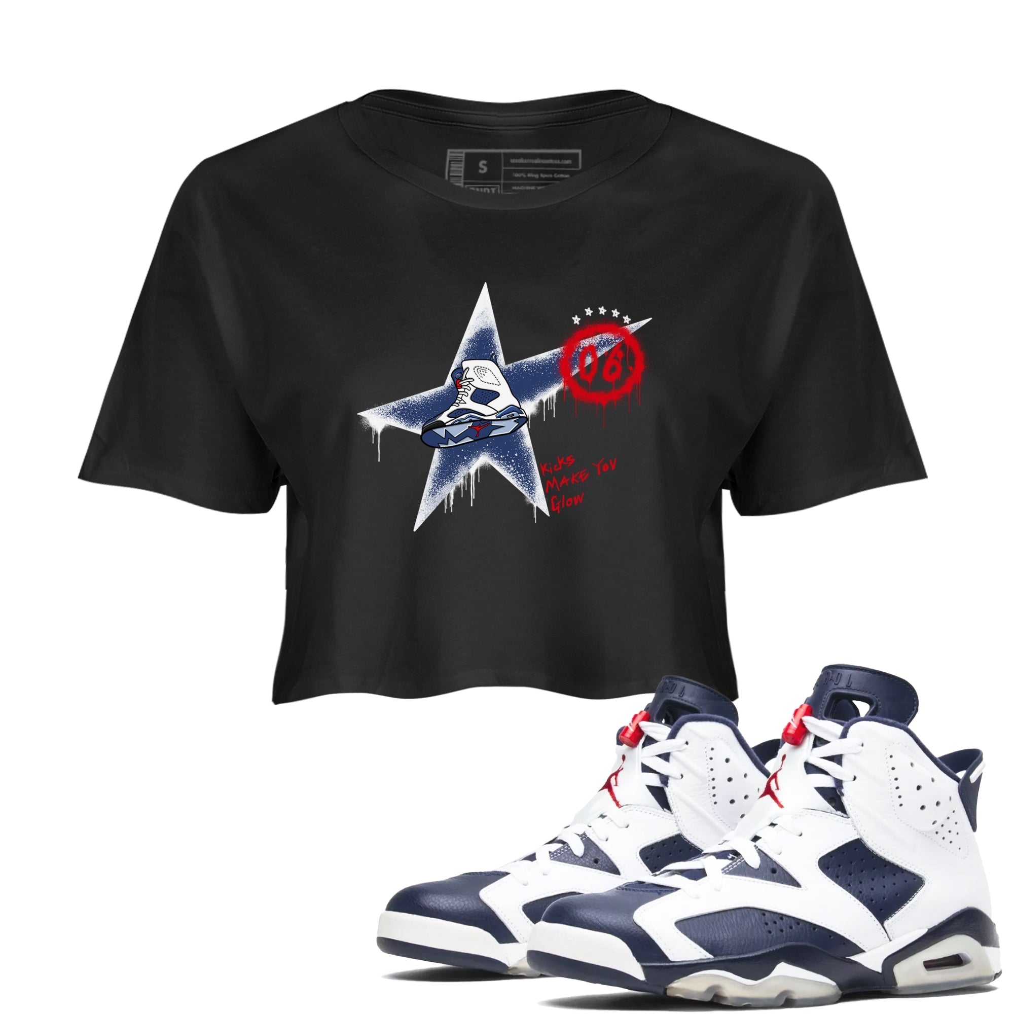 Kicks Make You Glow snkmatch Women's Top - Air Jordan 6 White And Midnight Navy
