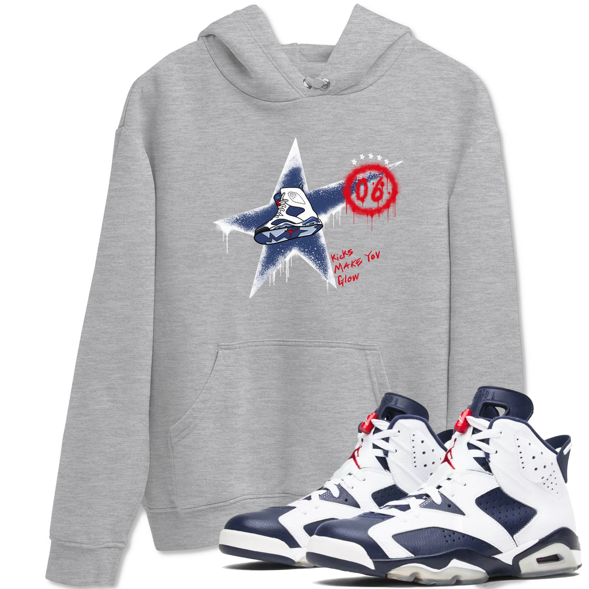 Kicks Make You Glow snkmatch Tees - Air Jordan 6 White And Midnight Navy
