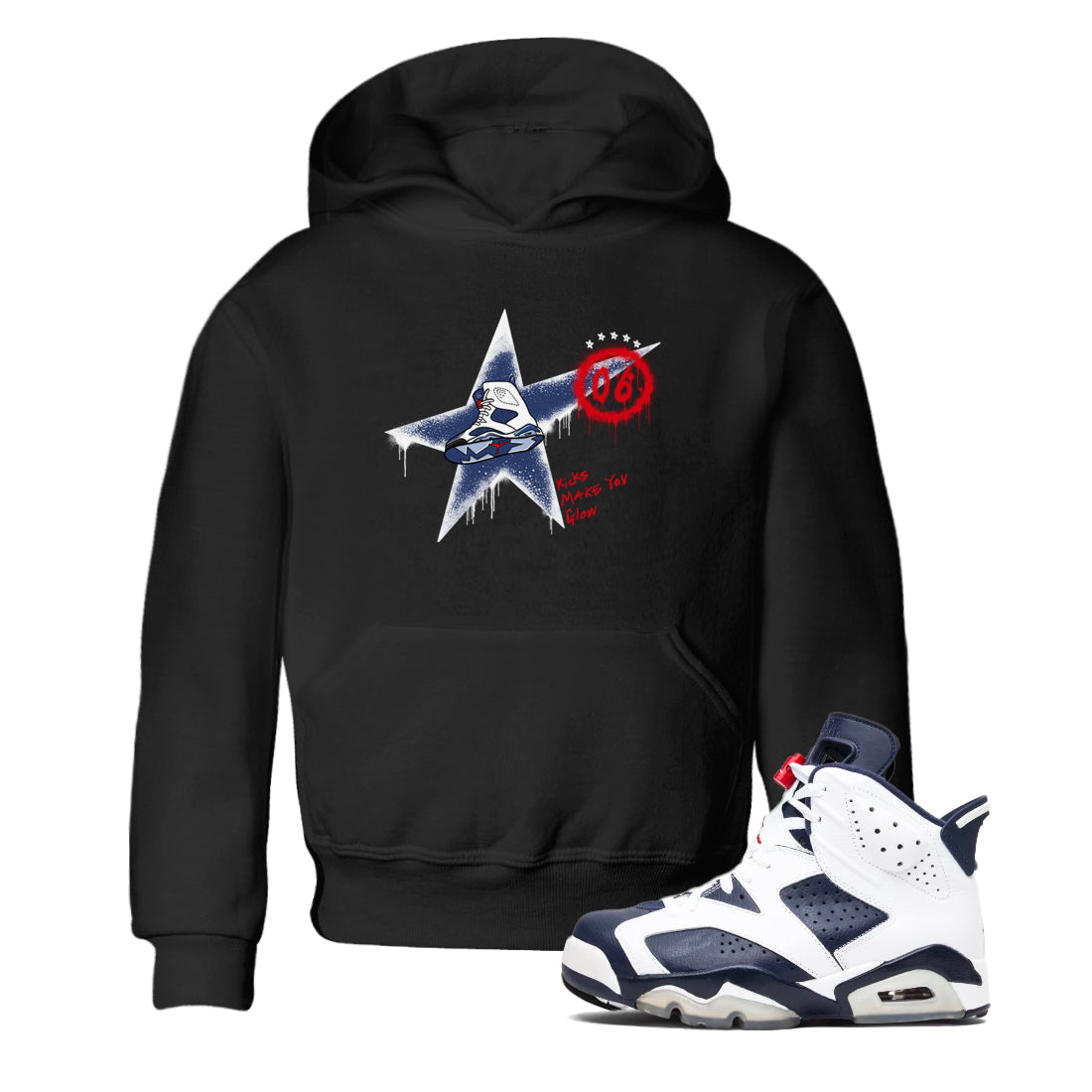 Kicks Make You Glow snkmatch Tees Kids - Air Jordan 6 White And Midnight Navy