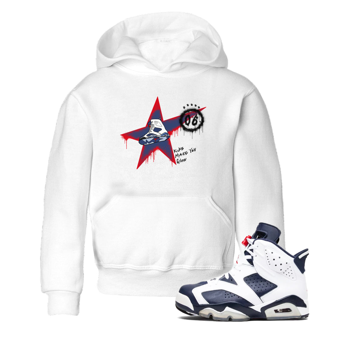 Kicks Make You Glow snkmatch Tees Kids - Air Jordan 6 White And Midnight Navy