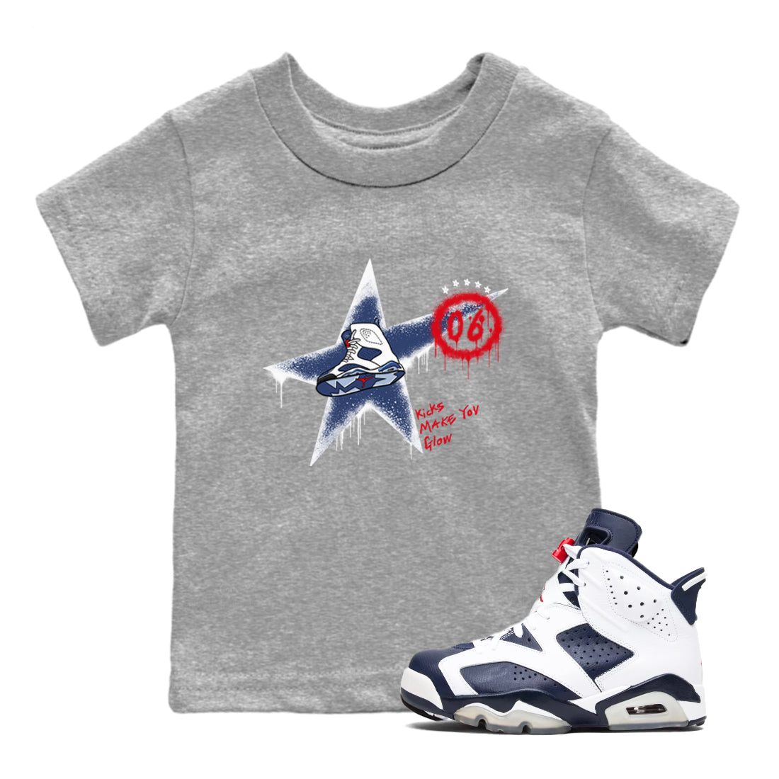Kicks Make You Glow snkmatch Tees Kids - Air Jordan 6 White And Midnight Navy