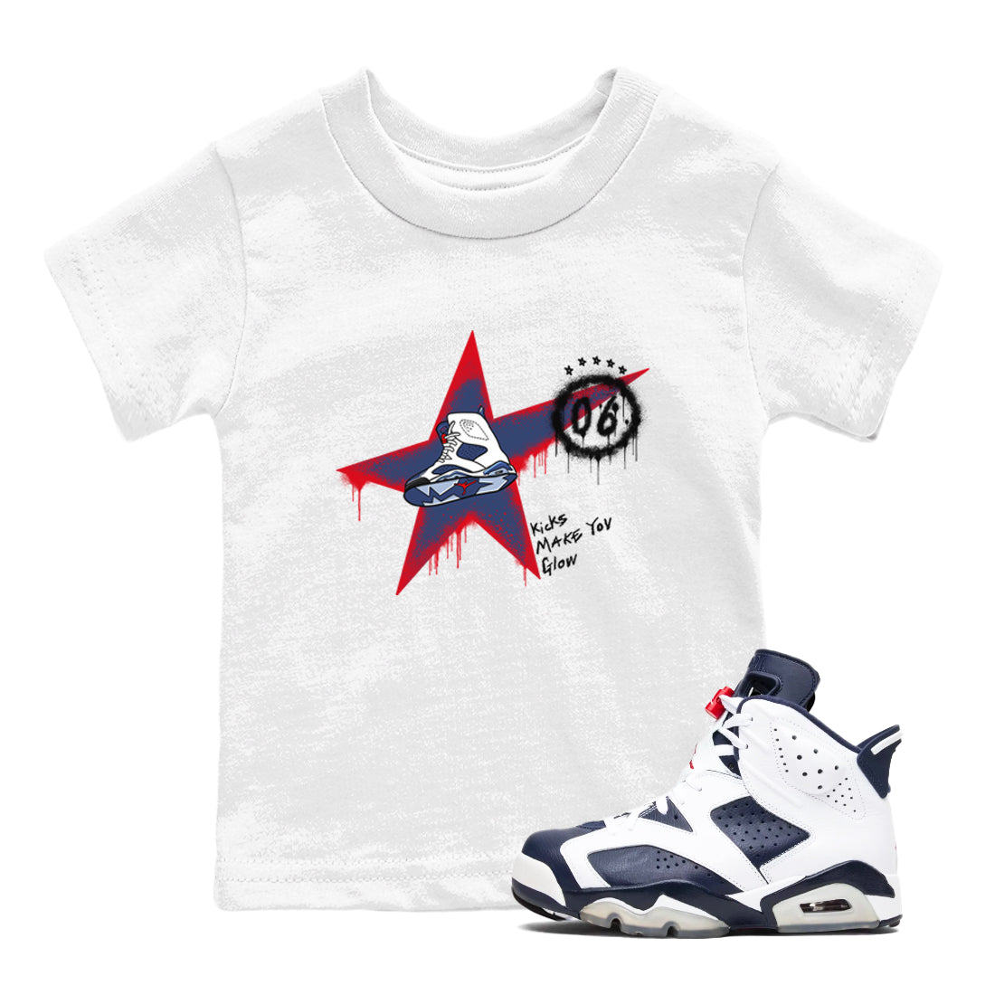 Kicks Make You Glow snkmatch Tees Kids - Air Jordan 6 White And Midnight Navy