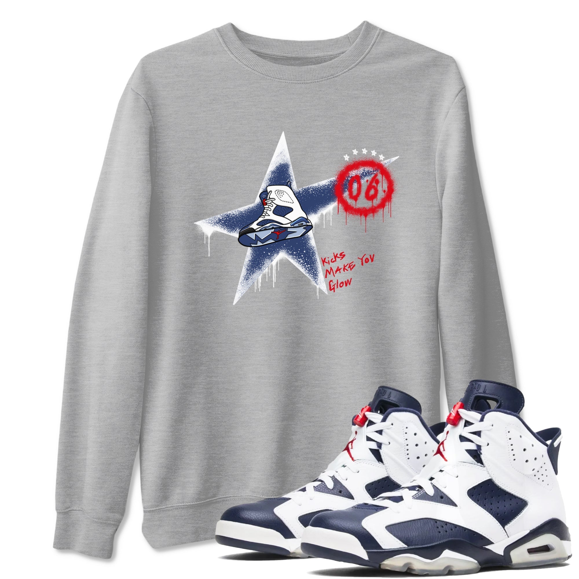 Kicks Make You Glow snkmatch Tees - Air Jordan 6 White And Midnight Navy