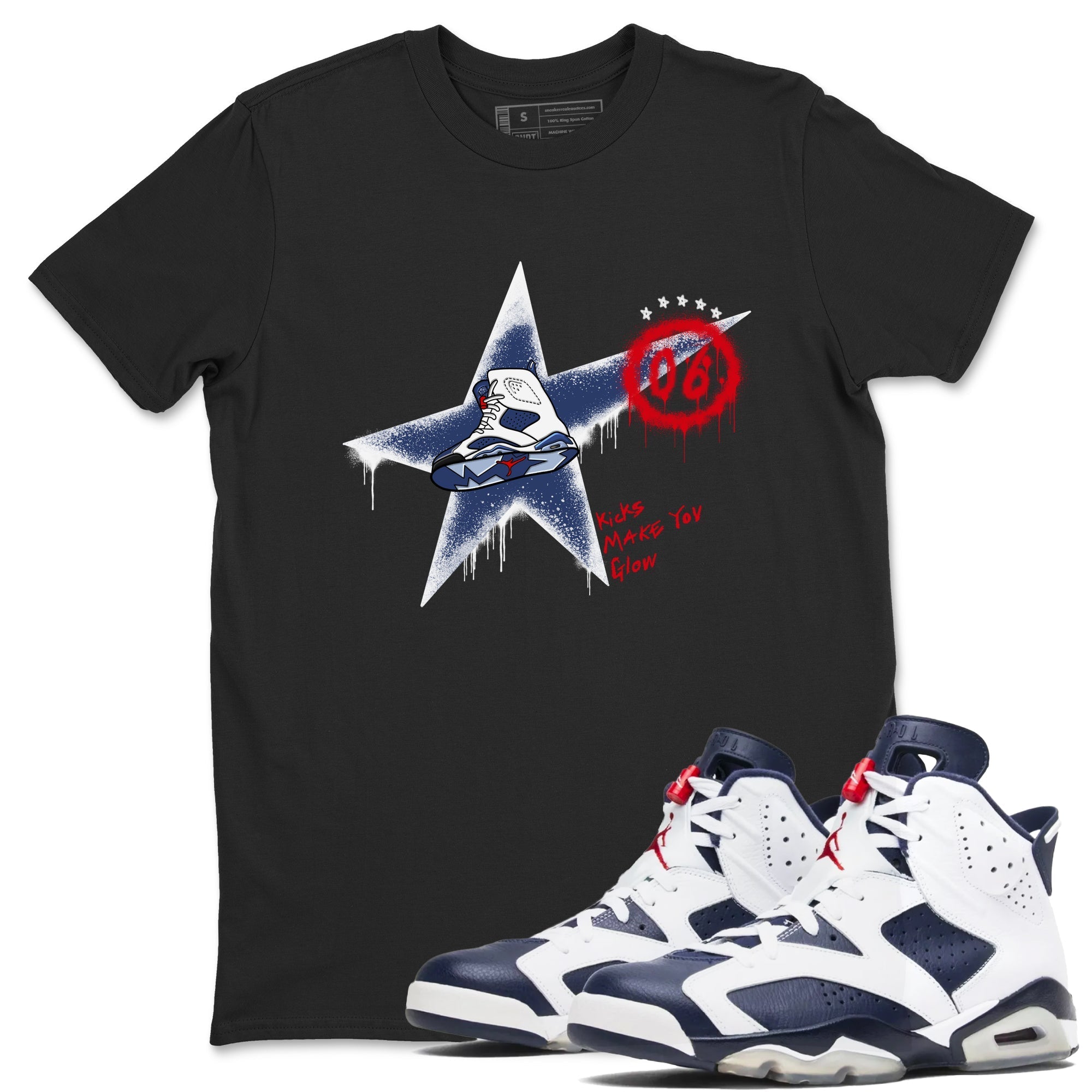 Kicks Make You Glow snkmatch Tees - Air Jordan 6 White And Midnight Navy