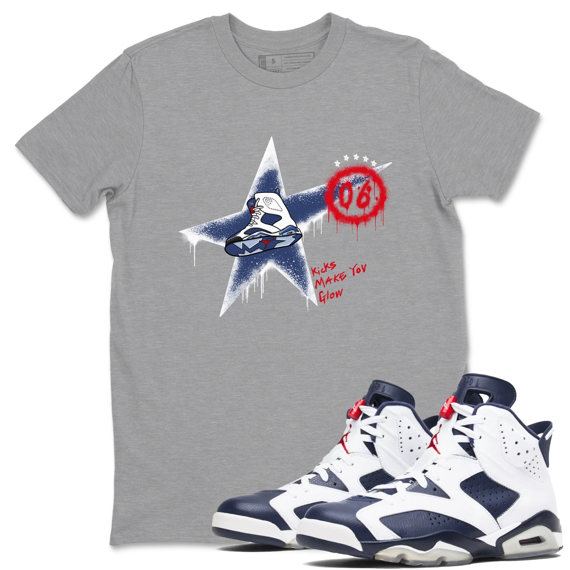 Kicks Make You Glow snkmatch Tees - Air Jordan 6 White And Midnight Navy