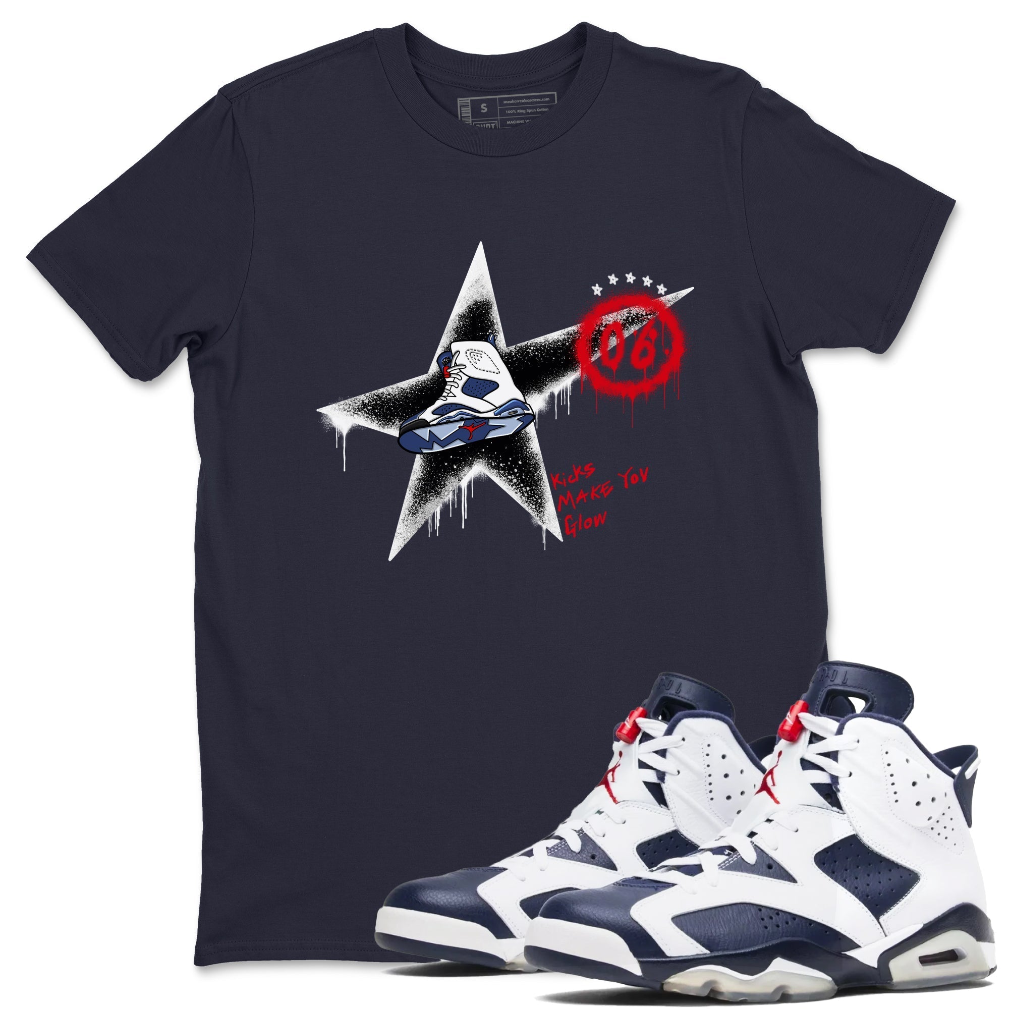 Kicks Make You Glow snkmatch Tees - Air Jordan 6 White And Midnight Navy