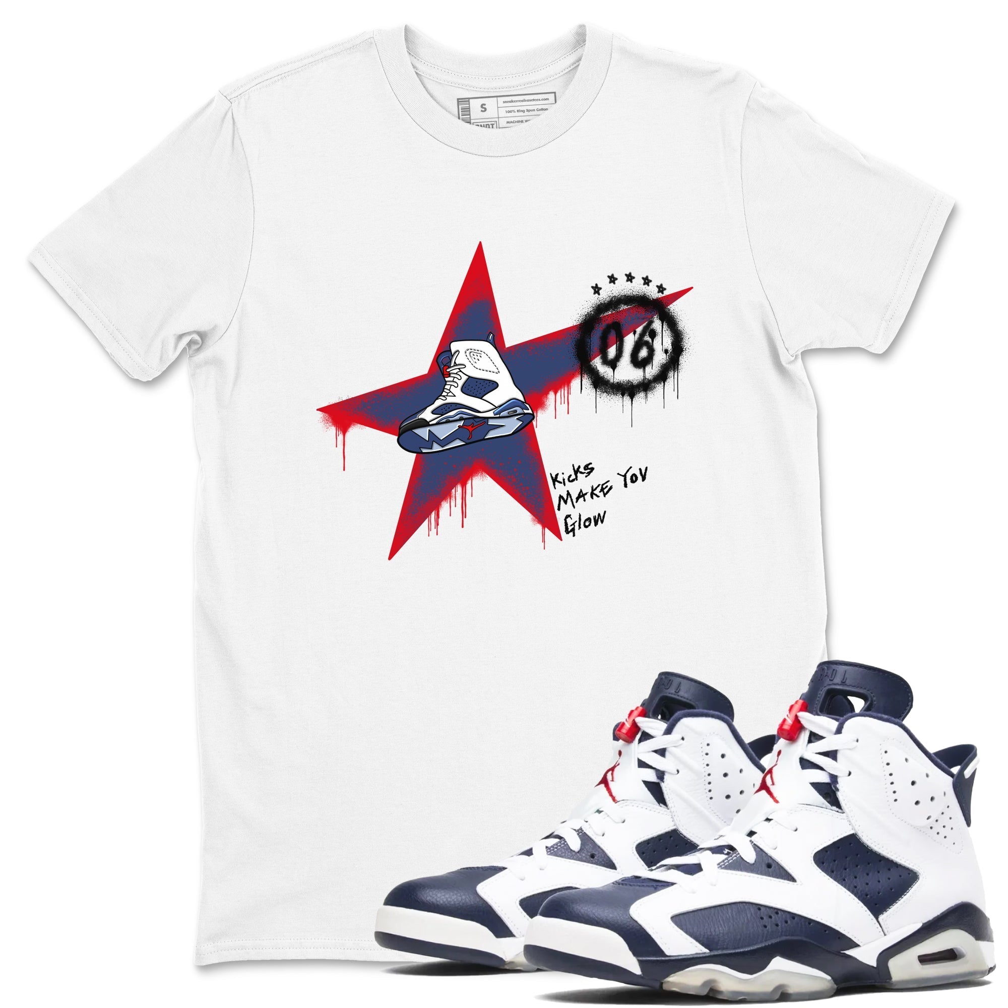 Kicks Make You Glow snkmatch Tees - Air Jordan 6 White And Midnight Navy