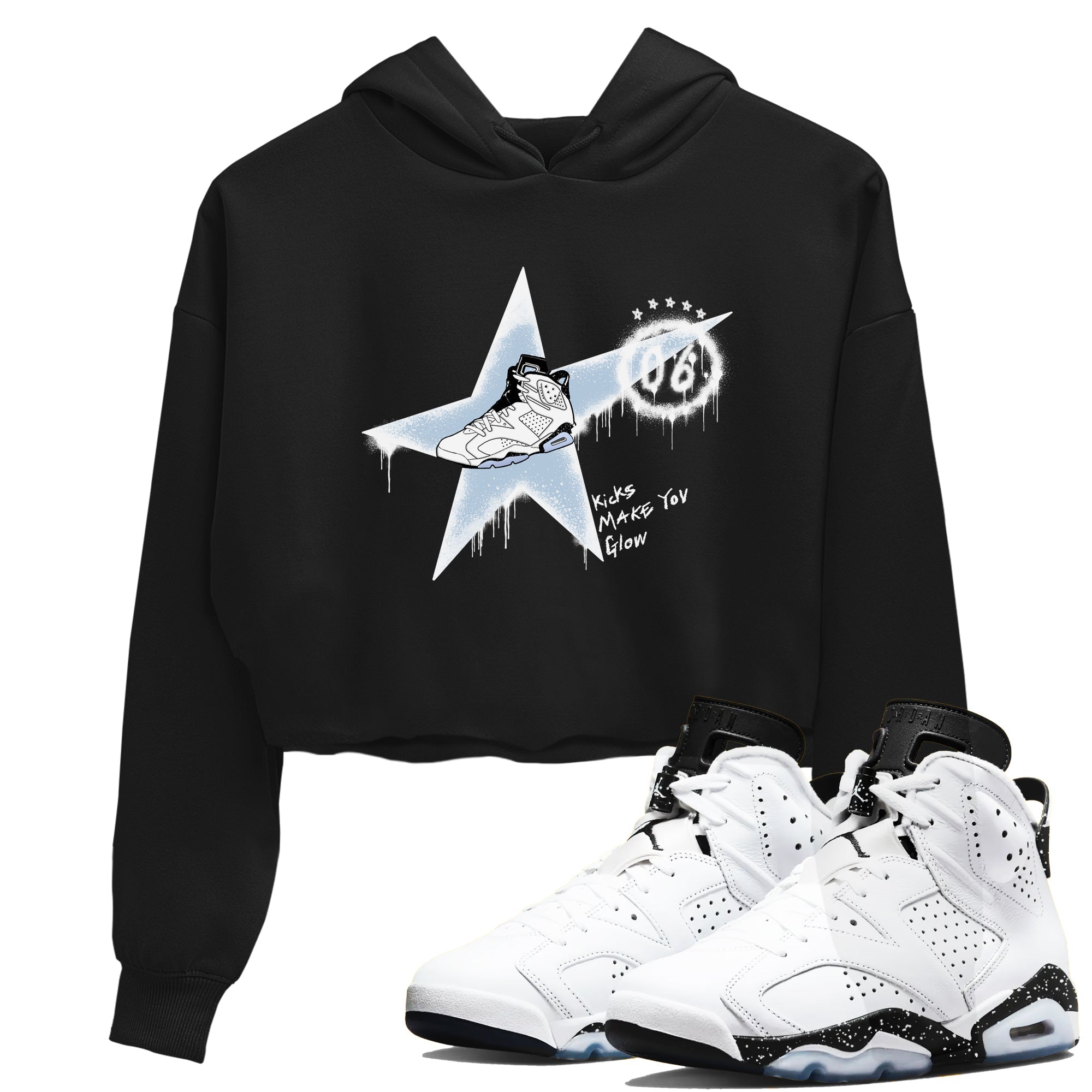 Kicks Make You Glow snkmatch Women's Top - Air Jordan 6 White Black