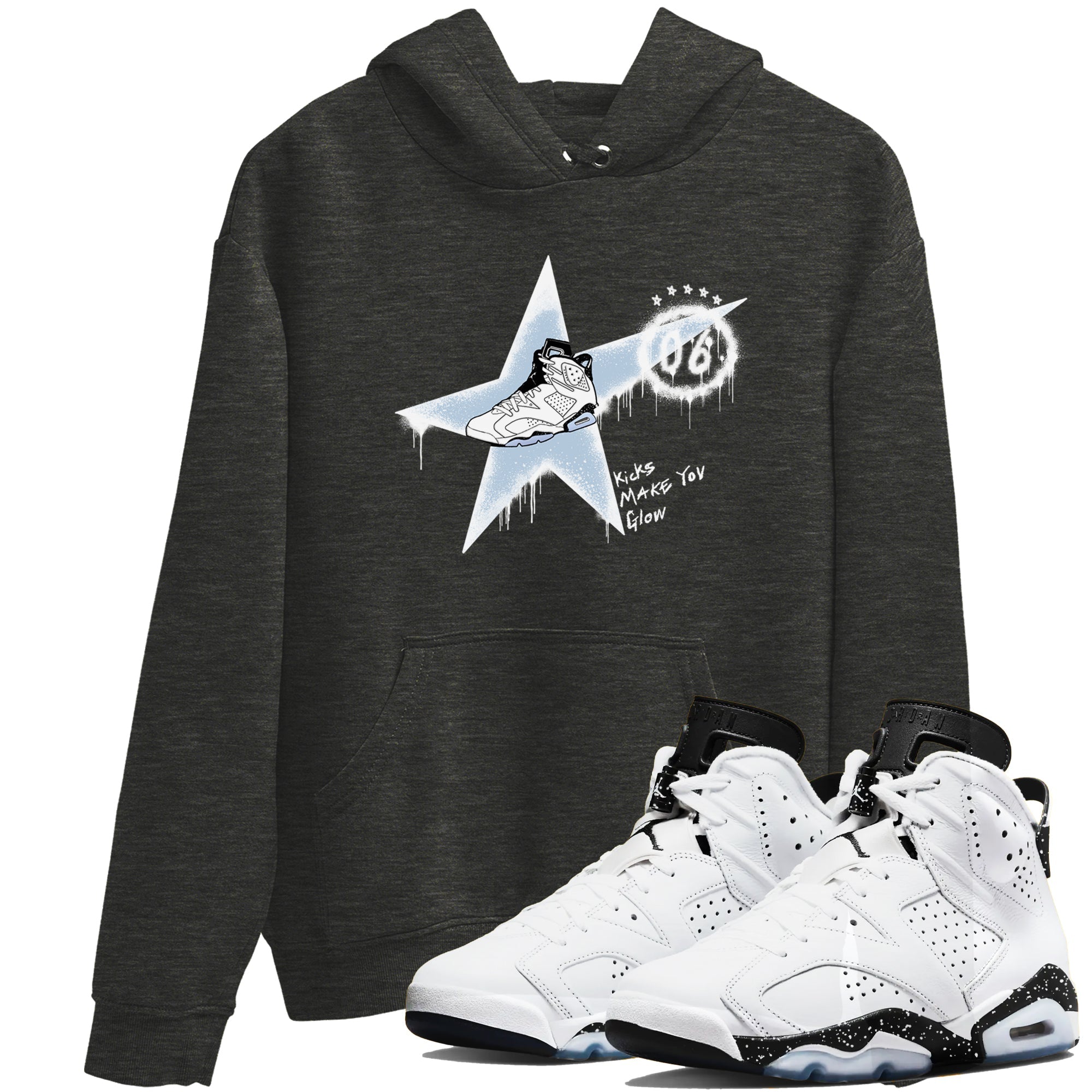 Kicks Make You Glow snkmatch Tees - Air Jordan 6 White Black