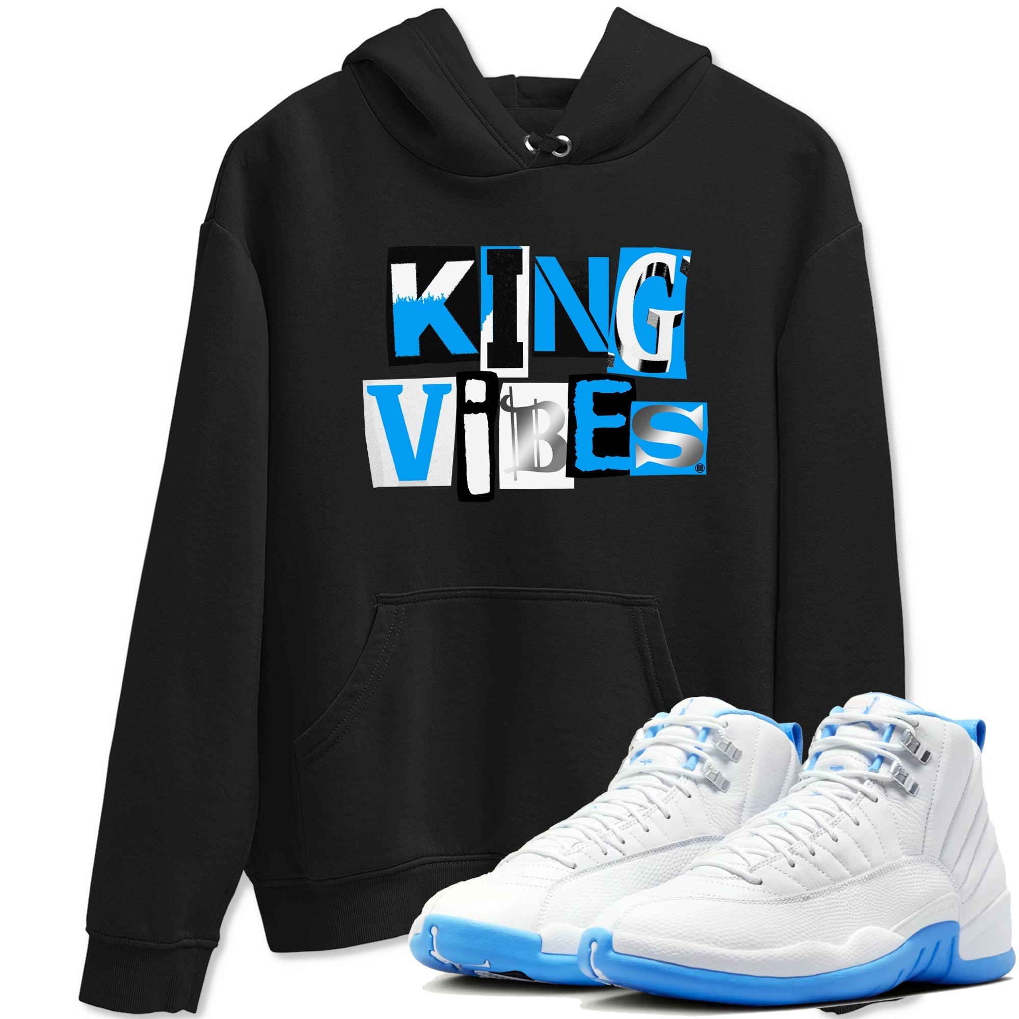 King Vibes snkmatch Tees - Air Jordan 12 White and University Blue