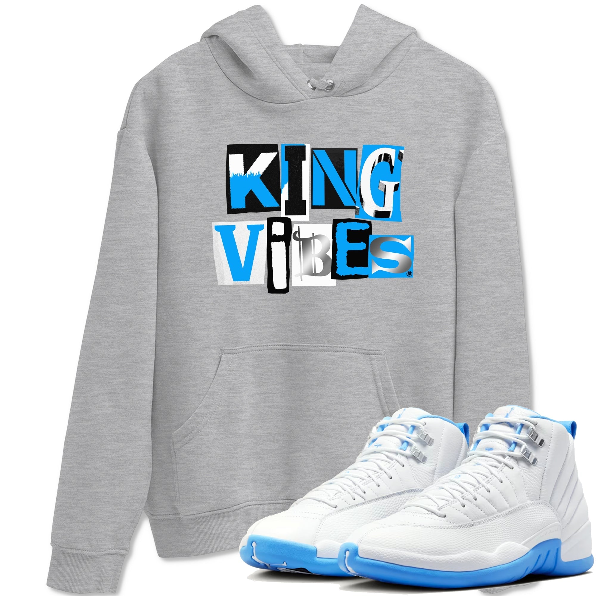 King Vibes snkmatch Tees - Air Jordan 12 White and University Blue