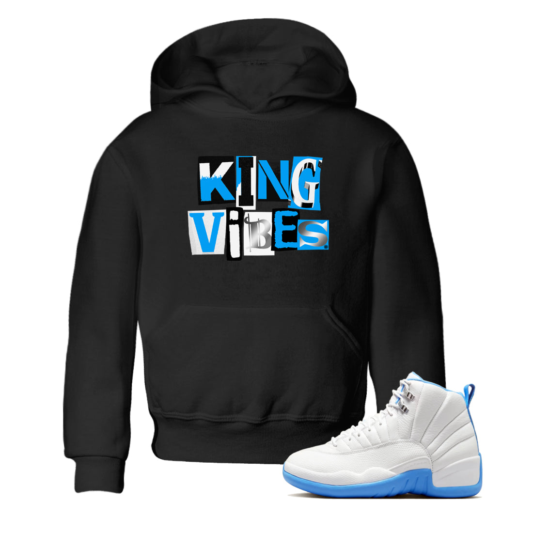 King Vibes snkmatch Tees Kids - Air Jordan 12 White and University Blue