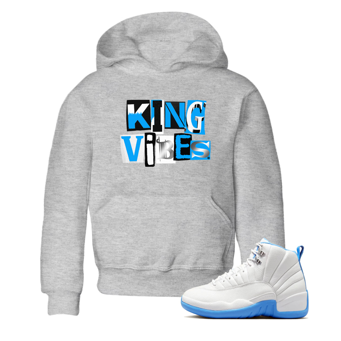 King Vibes snkmatch Tees Kids - Air Jordan 12 White and University Blue