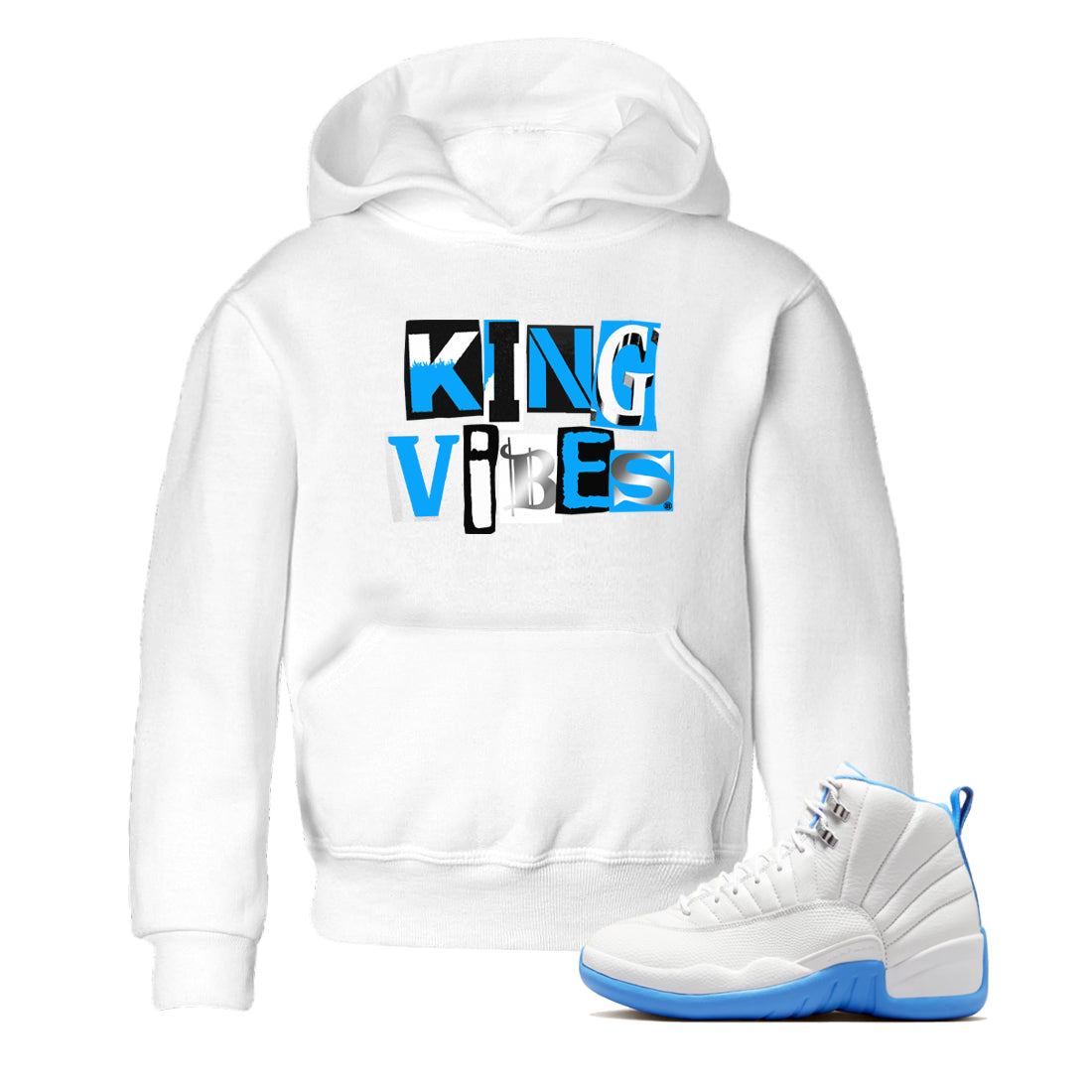 King Vibes snkmatch Tees Kids - Air Jordan 12 White and University Blue