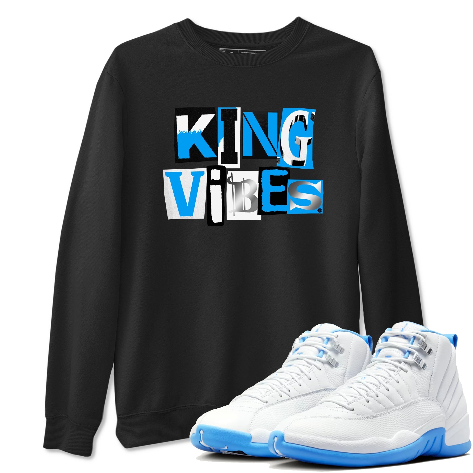 King Vibes snkmatch Tees - Air Jordan 12 White and University Blue