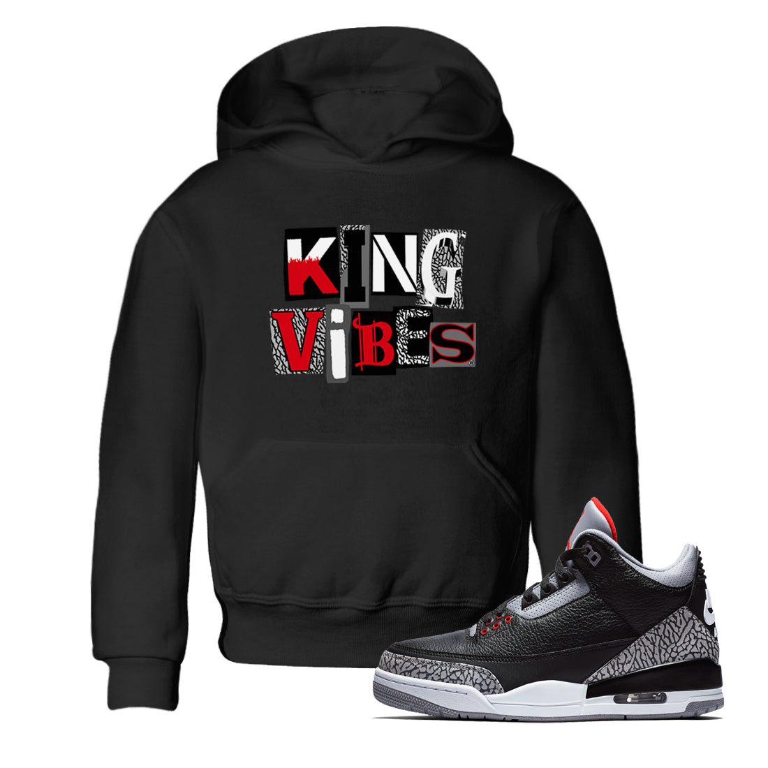 King Vibes snkmatch Tees Kids - Air Jordan 3 Black Cement