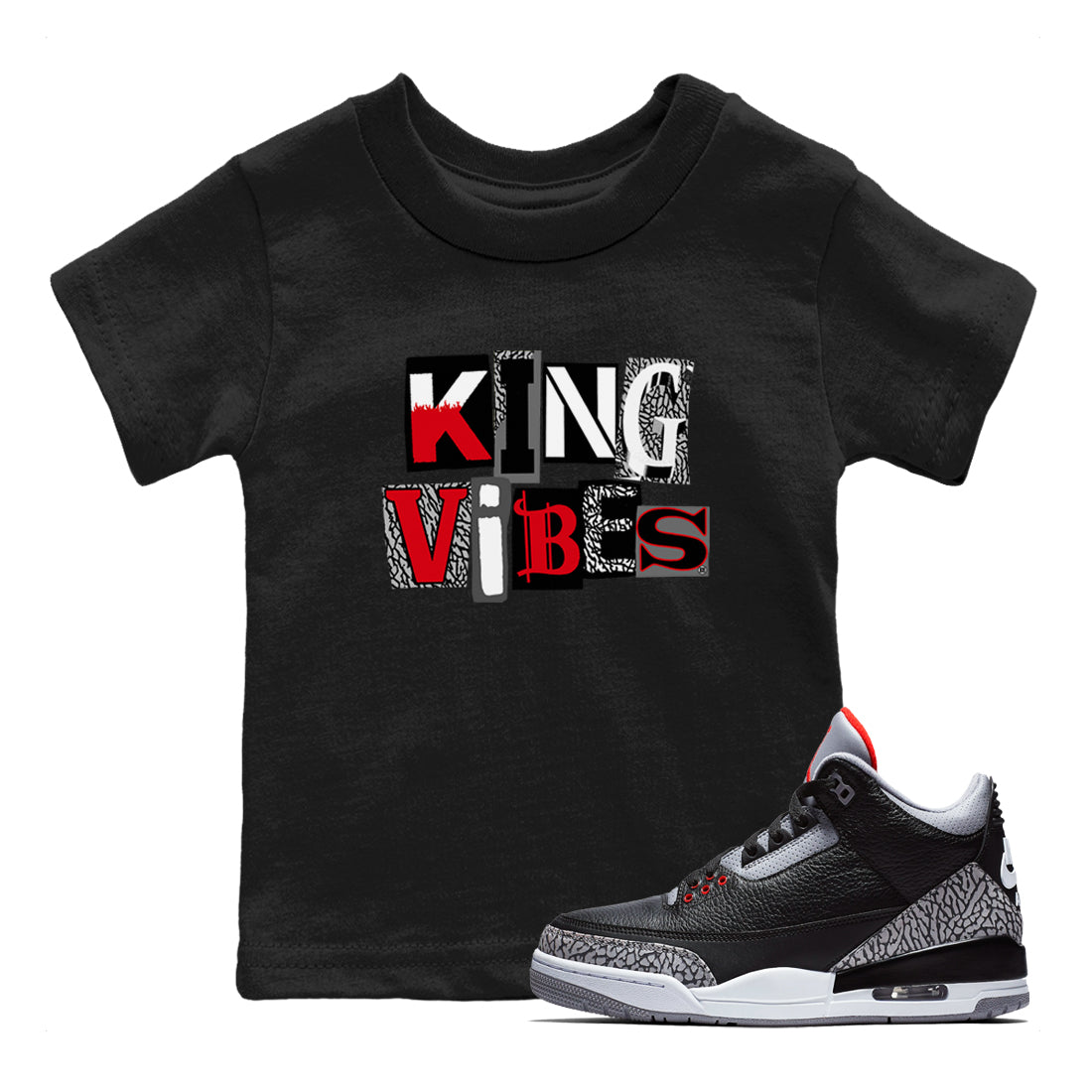 King Vibes snkmatch Tees Kids - Air Jordan 3 Black Cement