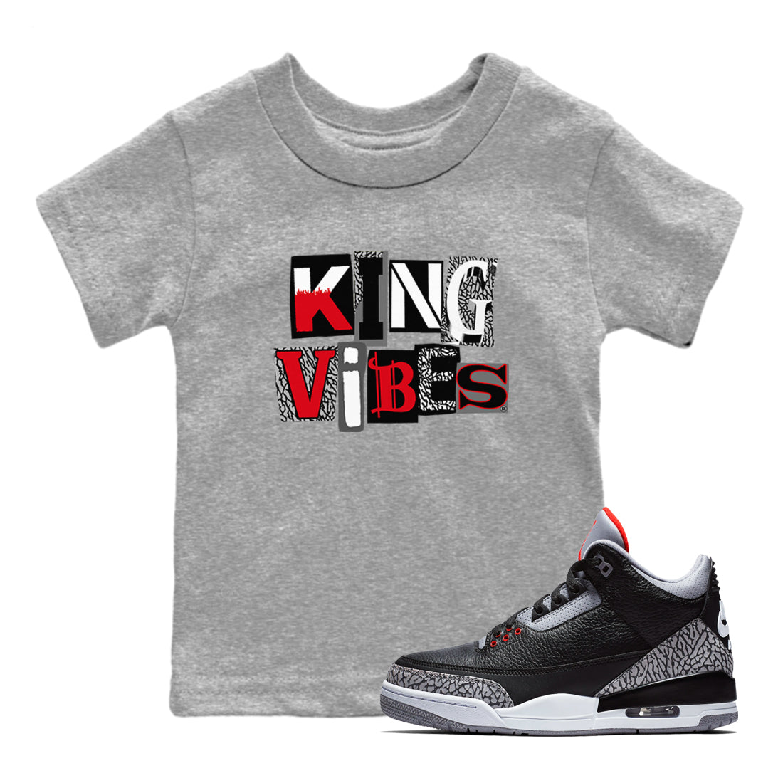 King Vibes snkmatch Tees Kids - Air Jordan 3 Black Cement