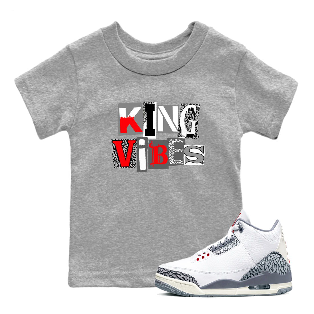 King Vibes snkmatch Tees Kids - Air Jordan 3 Cement Grey
