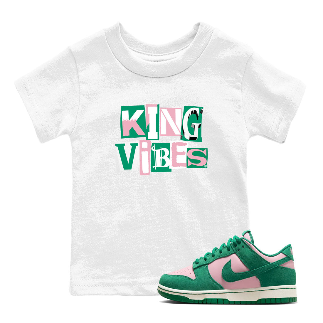 King Vibes snkmatch Tees Kids - Dunk Medium Soft Pink Malachite