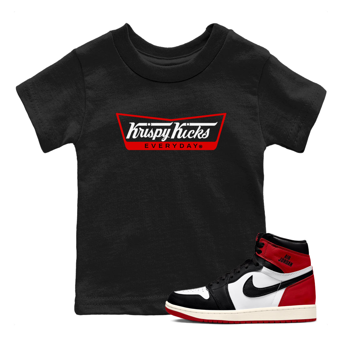 Krispy Kicks snkmatch Tees Kids - Air Jordan 1 Black Toe Reimagined