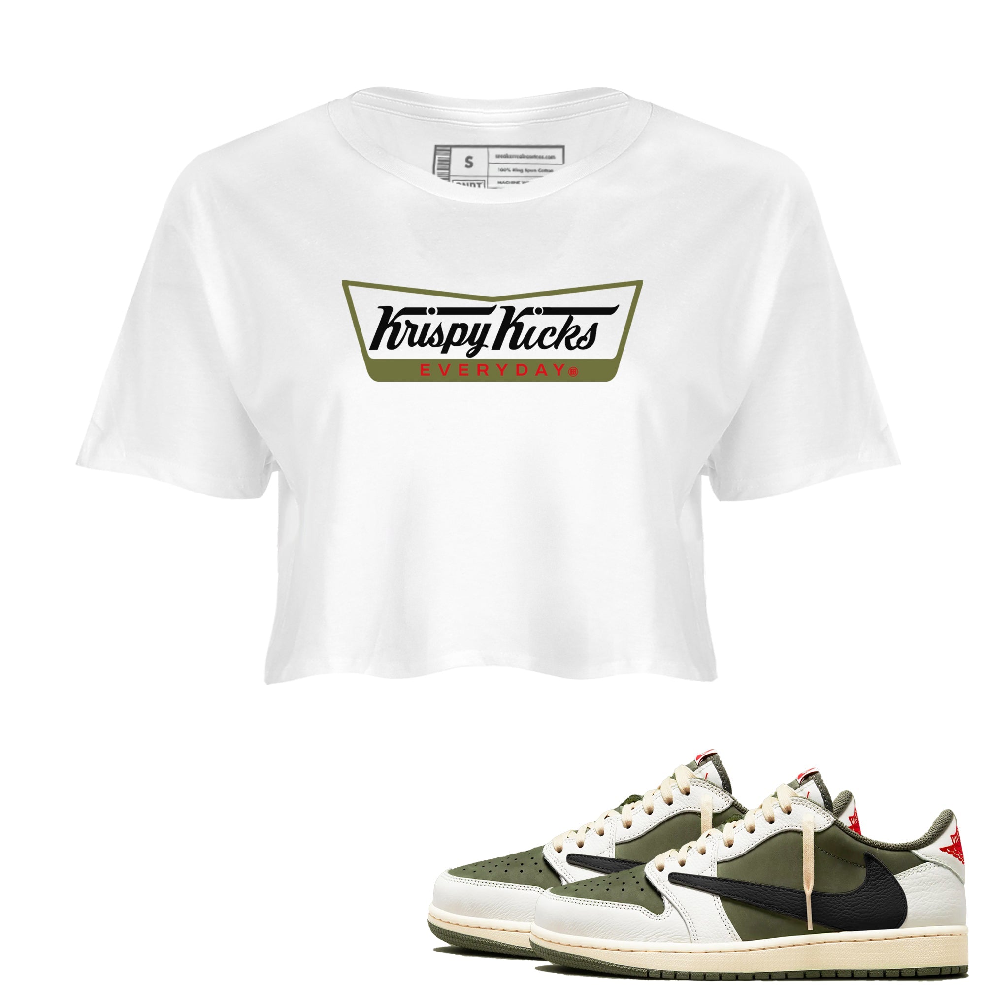 Krispy Kicks snkmatch Women's Top - Air Jordan 1 Travis Scott Medium Olive
