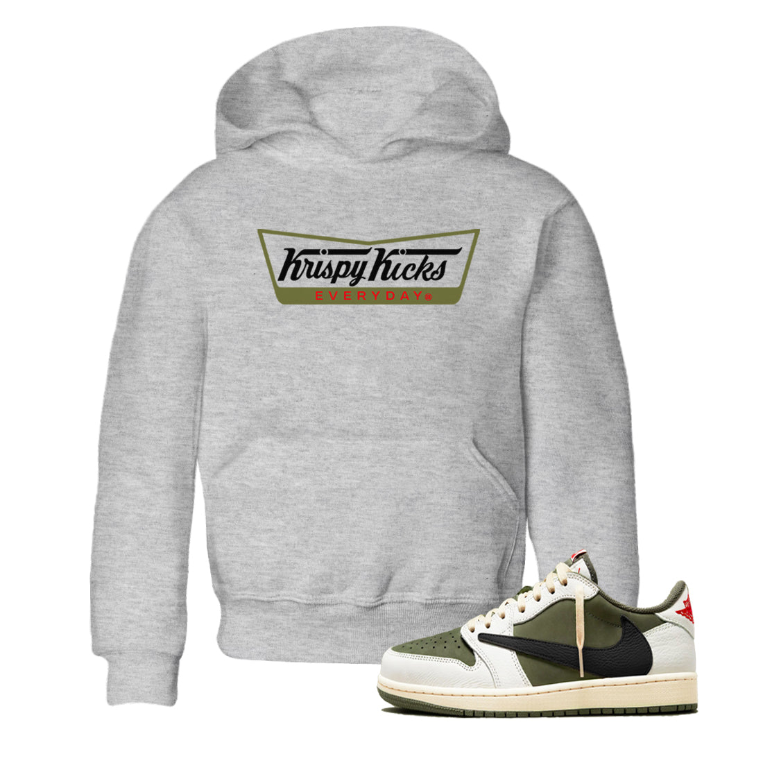 Krispy Kicks snkmatch Tees Kids - Air Jordan 1 Travis Scott Medium Olive