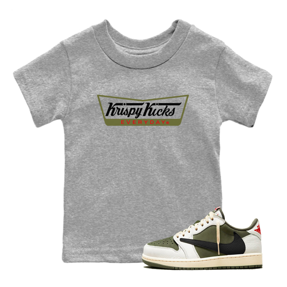 Krispy Kicks snkmatch Tees Kids - Air Jordan 1 Travis Scott Medium Olive