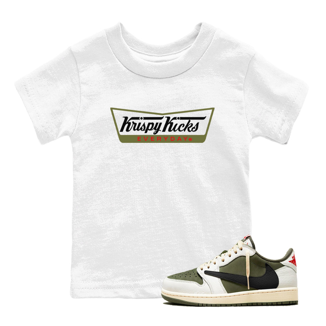 Krispy Kicks snkmatch Tees Kids - Air Jordan 1 Travis Scott Medium Olive