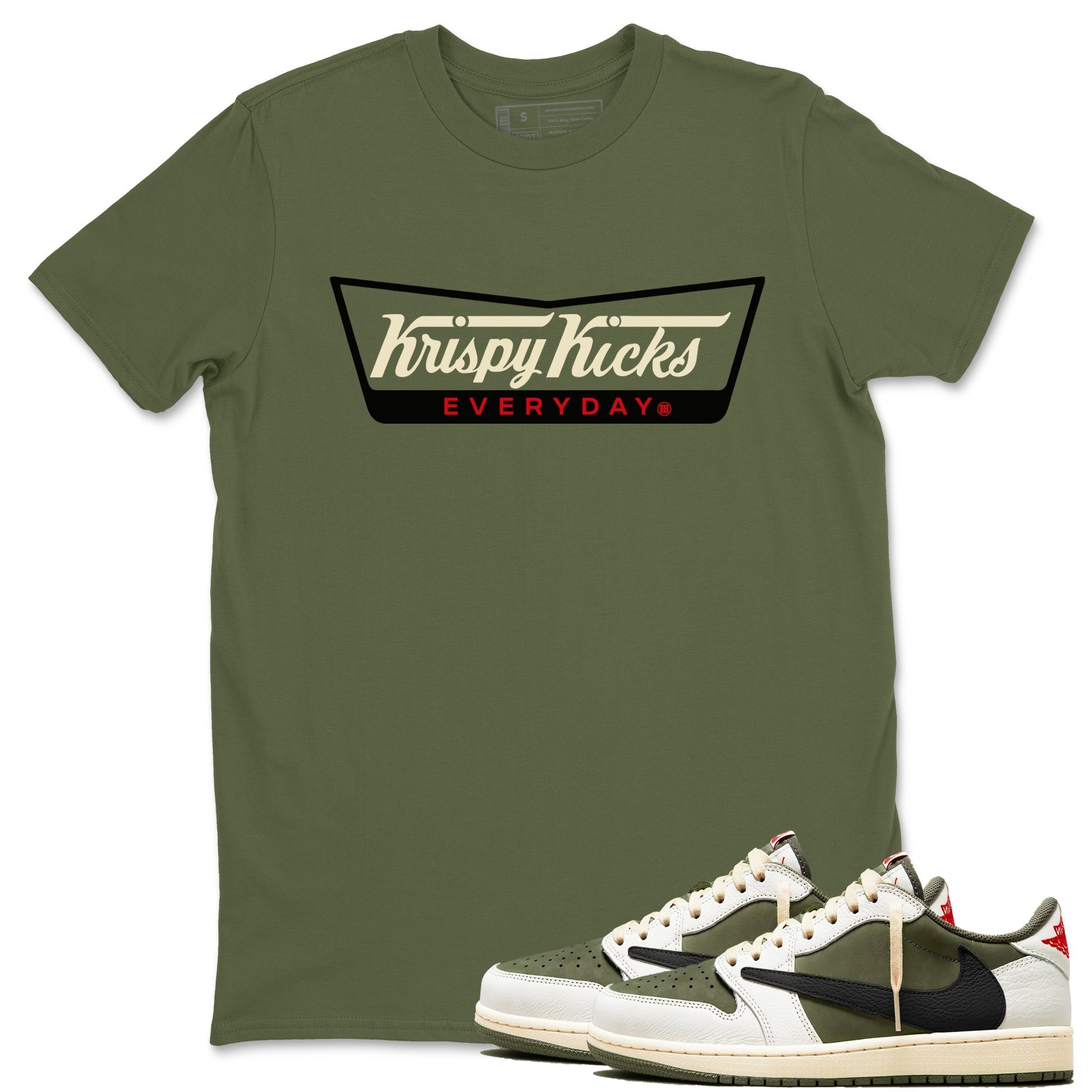 Krispy Kicks snkmatch Tees - Air Jordan 1 Travis Scott Medium Olive