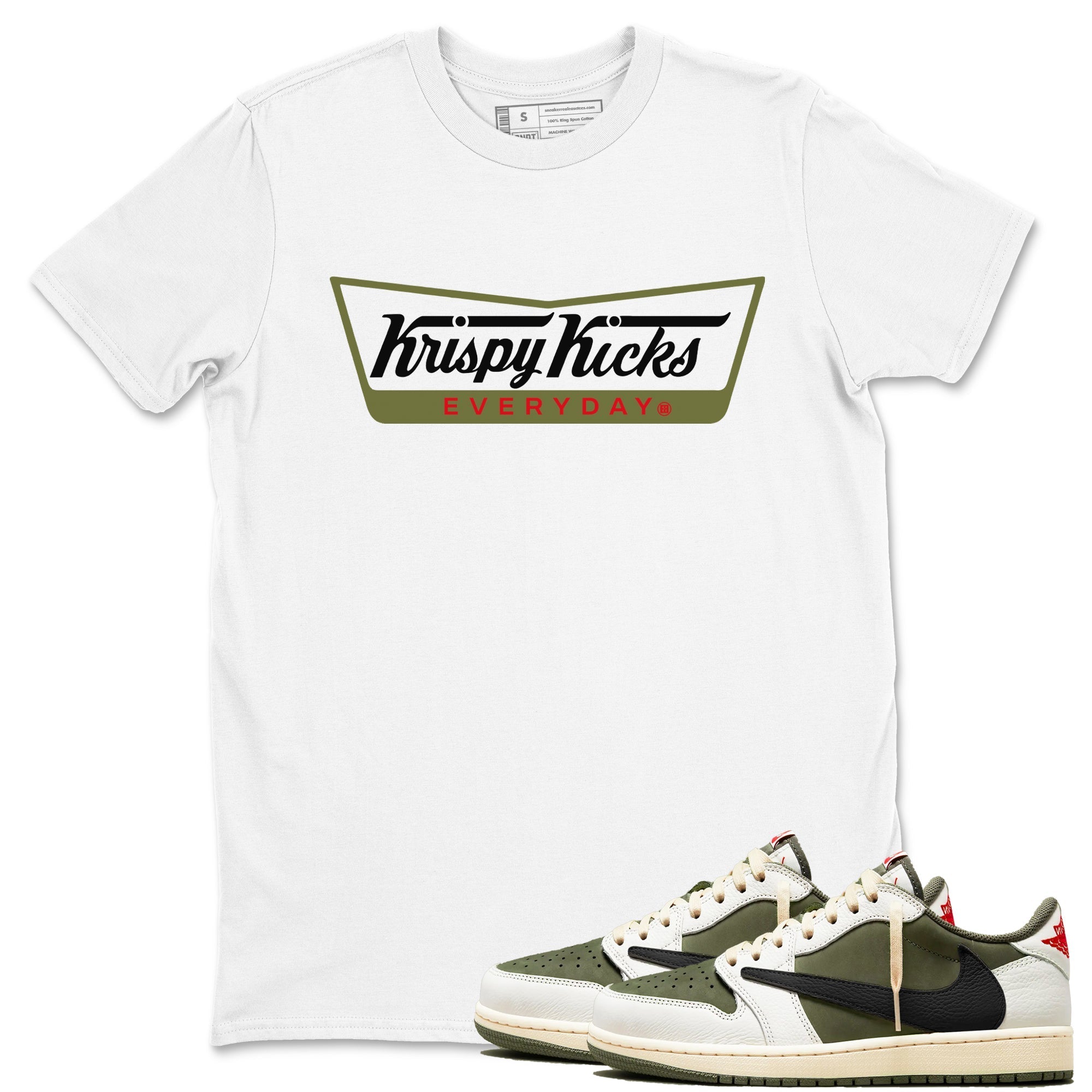 Krispy Kicks snkmatch Tees - Air Jordan 1 Travis Scott Medium Olive