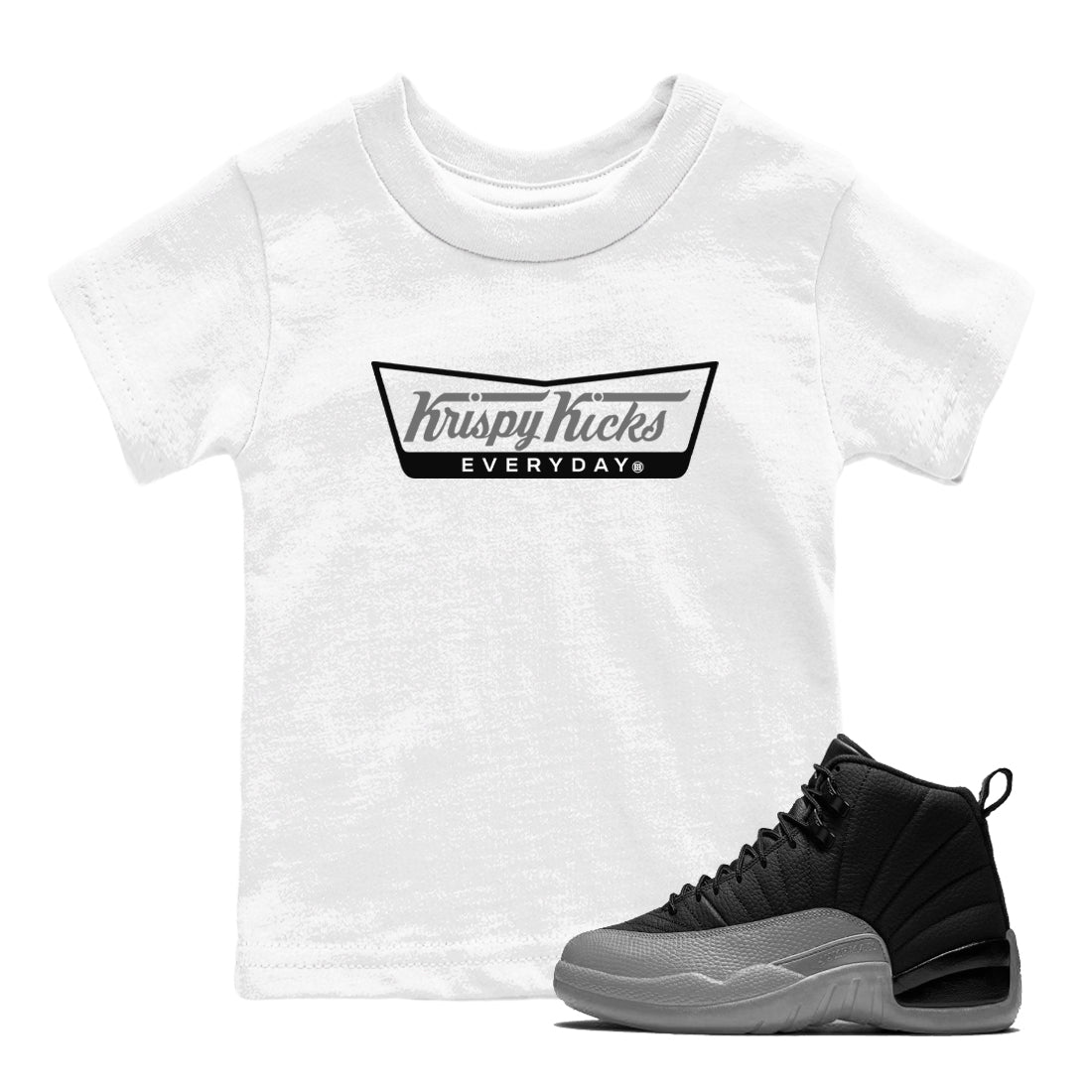 Krispy Kicks snkmatch Tees Kids - Air Jordan 12 Black Wolf Grey
